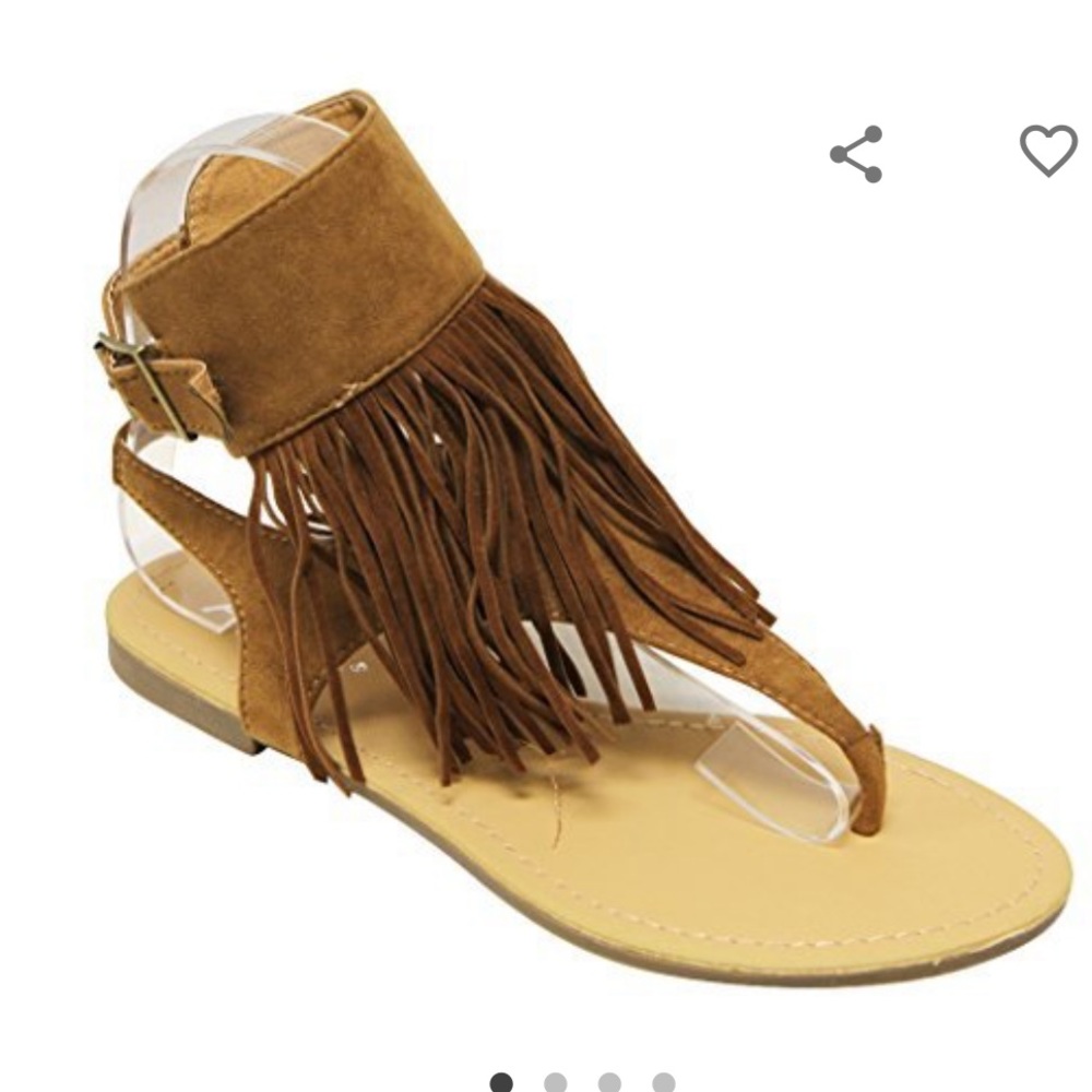 Anna Rebel-1 women's slingback buckled ankle strap fringe suede thong sandals